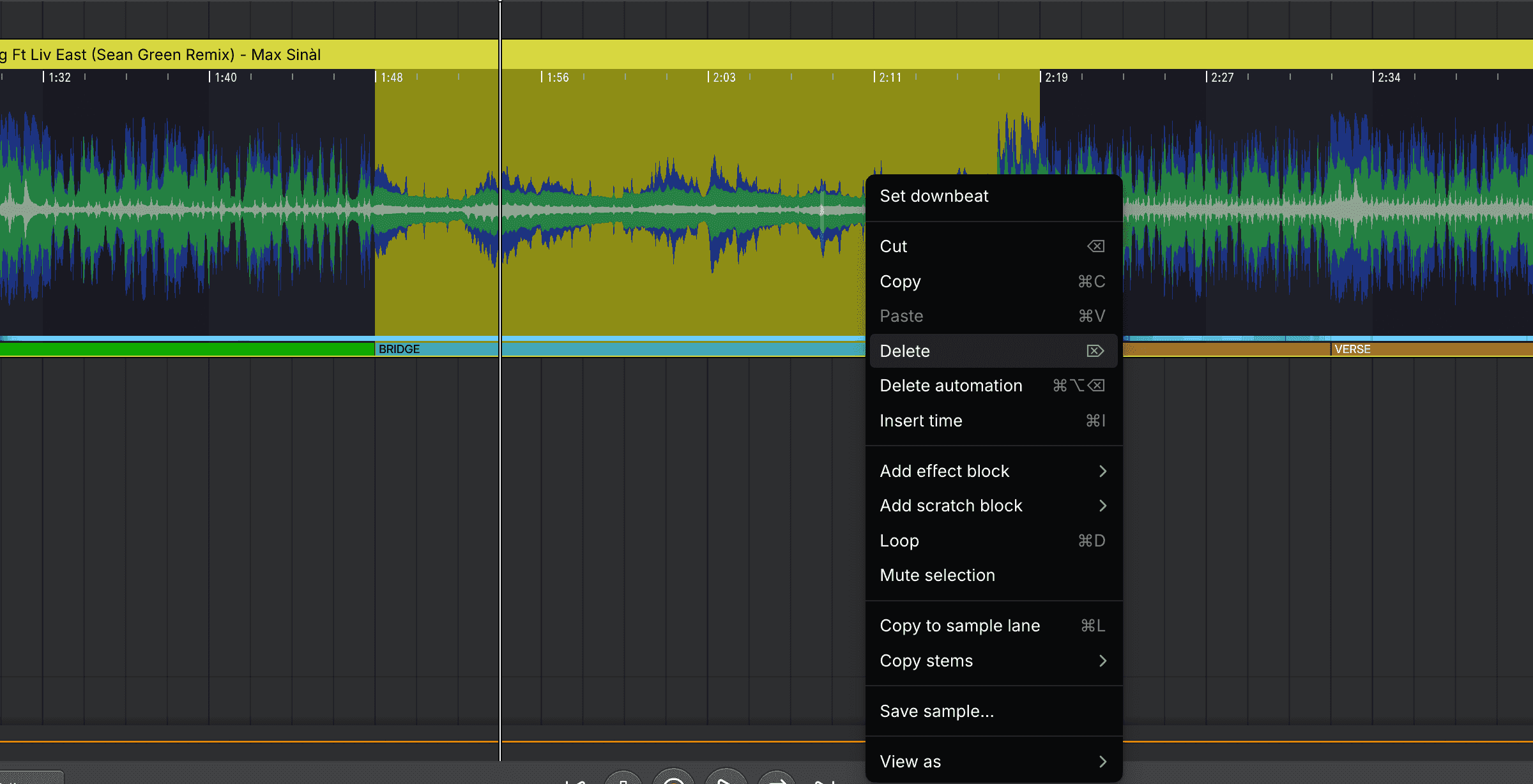Editing a track using complete musical phrases in DJ.Studio 5.0
