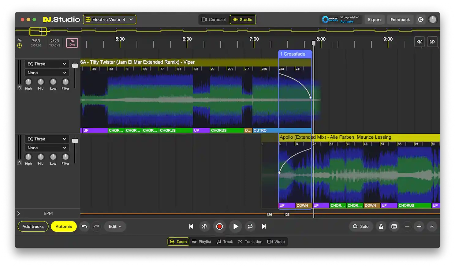 dj studio timeline transtiion