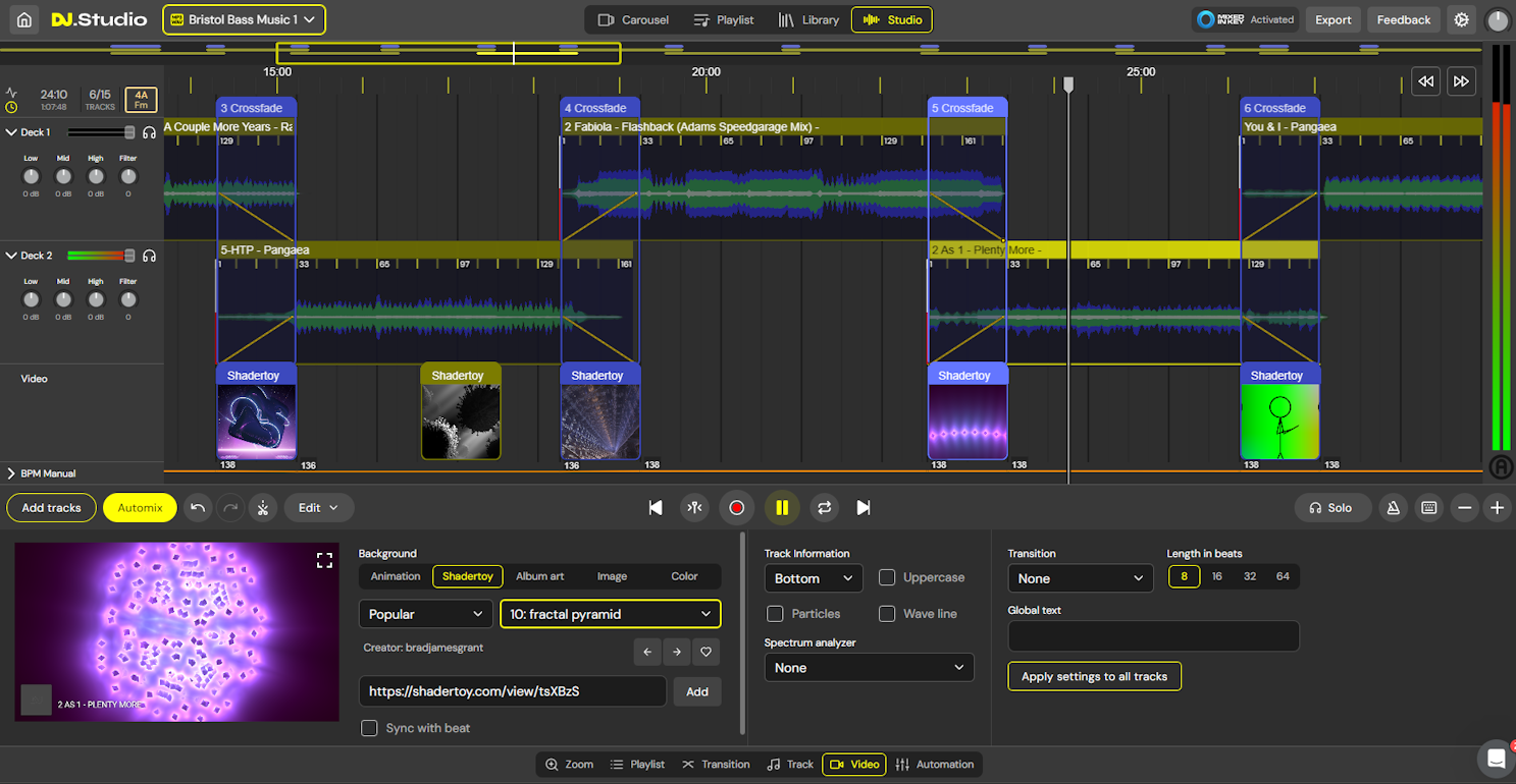 dj studio shadertoy video editor