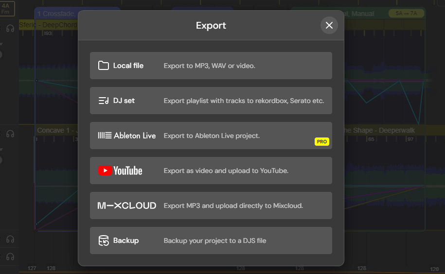 export your mix in dj studio 