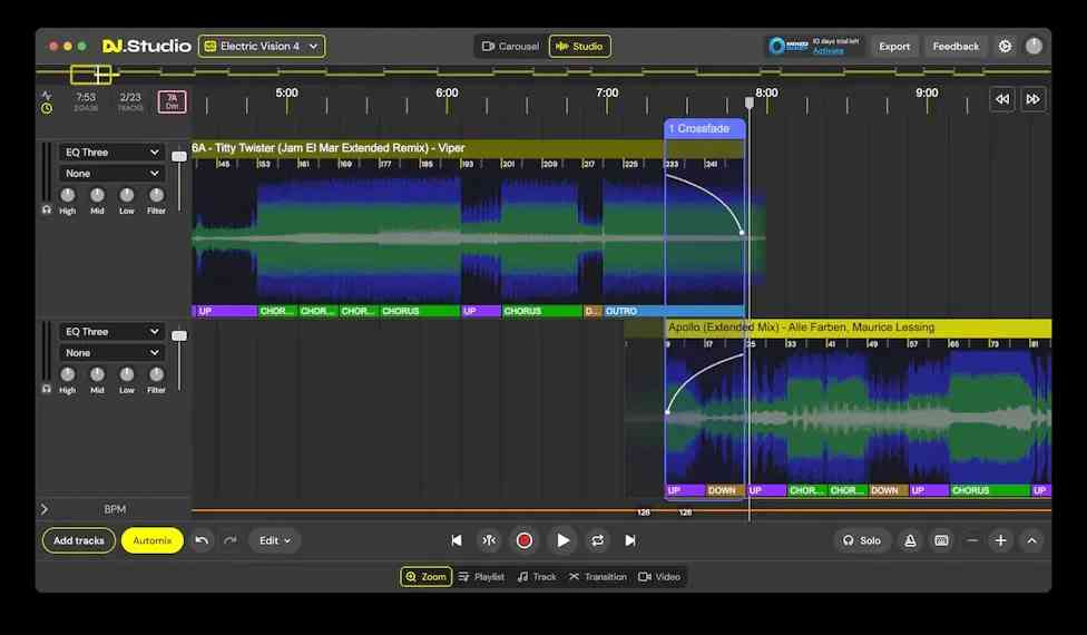 dj studio timeline